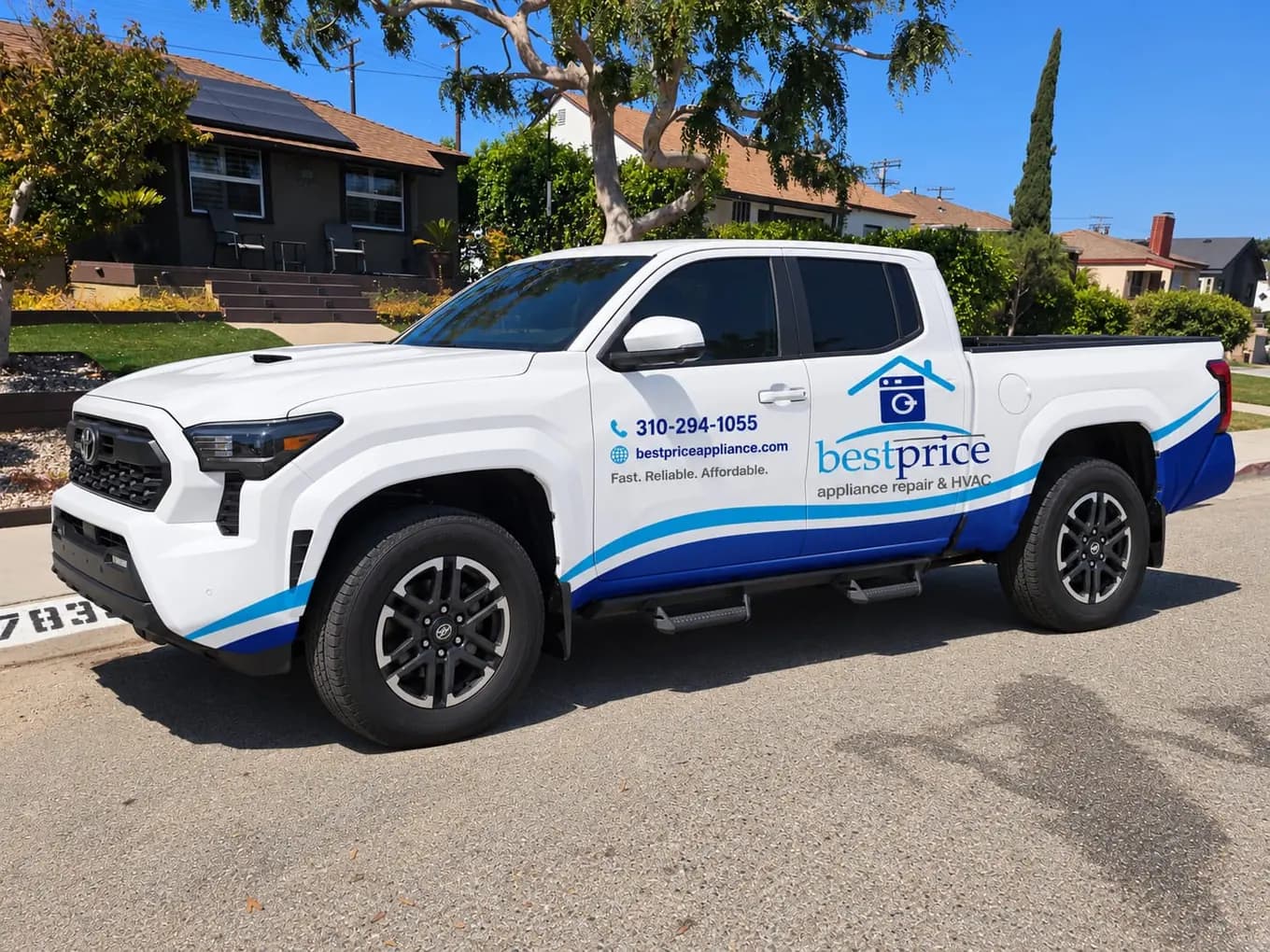 Best Price HVAC and Appliance service truck at a customer's home in Los Angeles